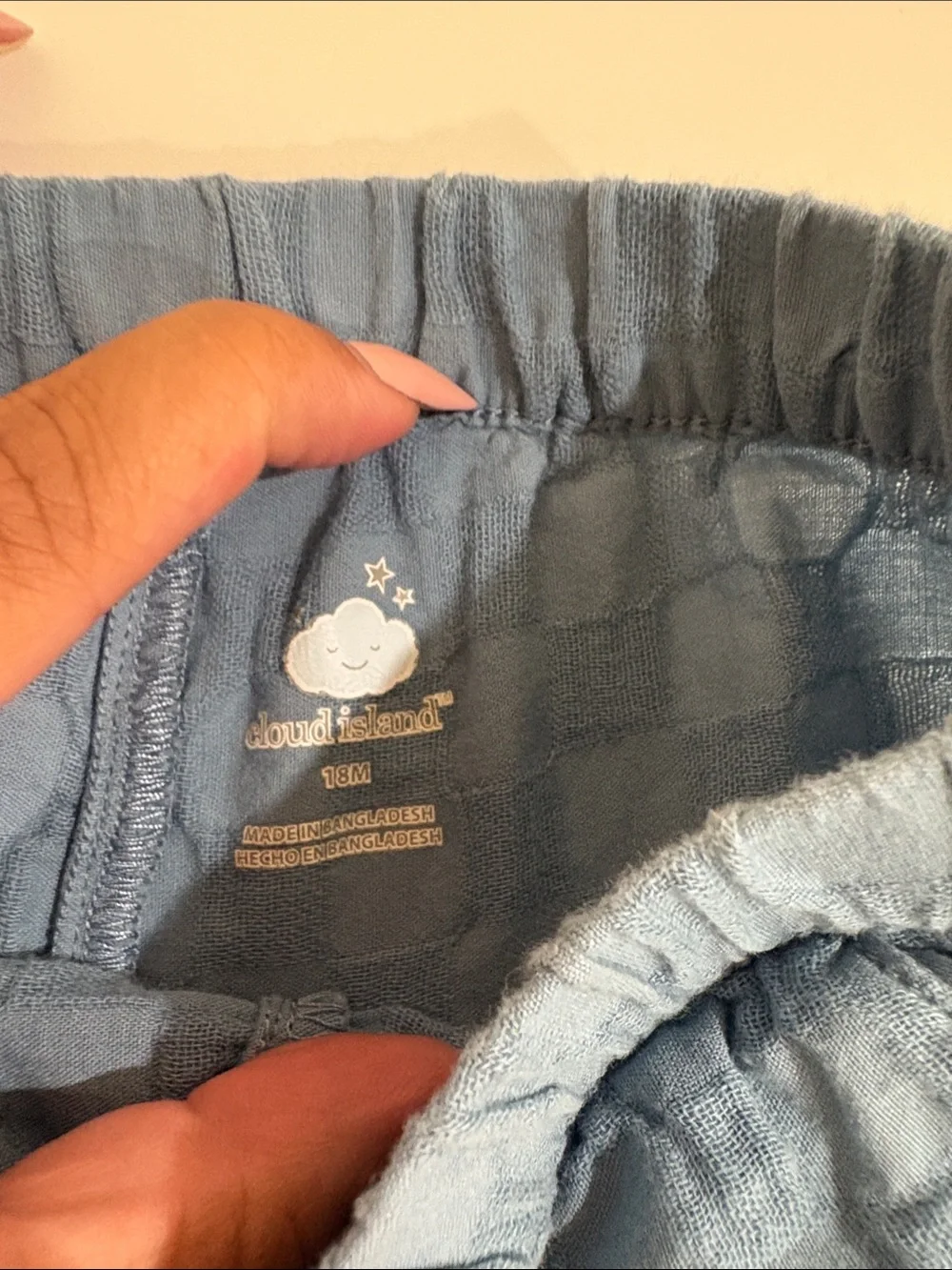 cloud island Blue Check-Textured Cotton Blend Toddler Shorts